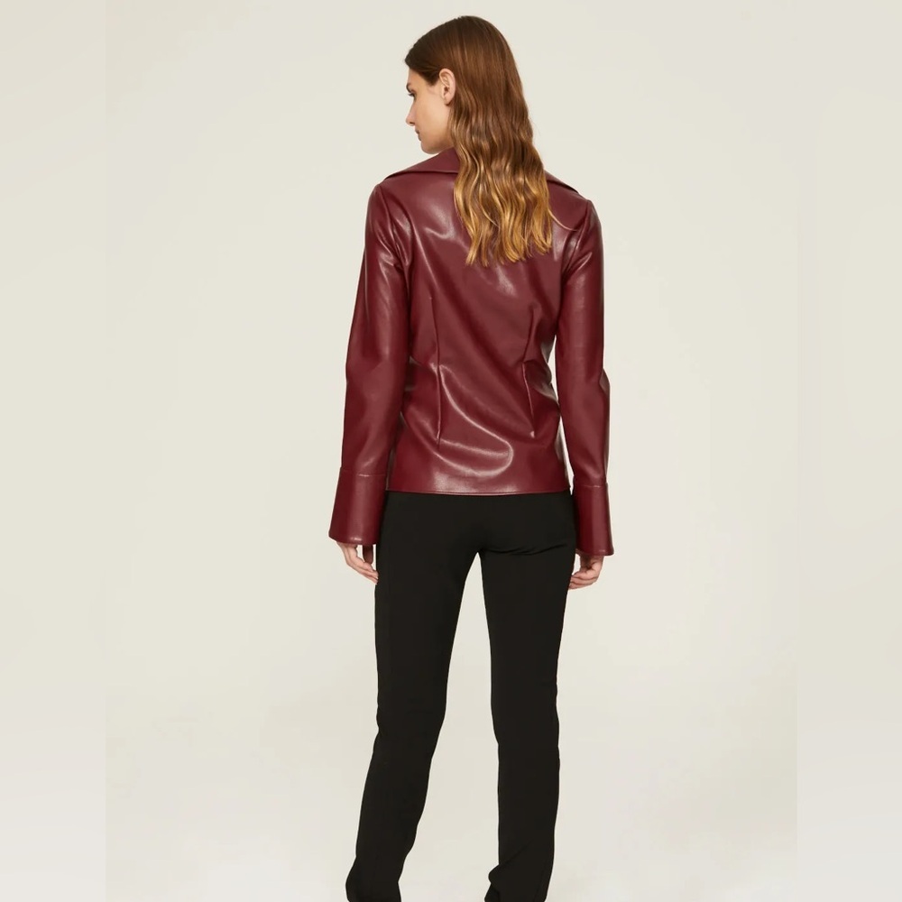 Cinq à Sept Mckenna Twist Front Faux Leather Top in Burgundy - Picture 3 of 6